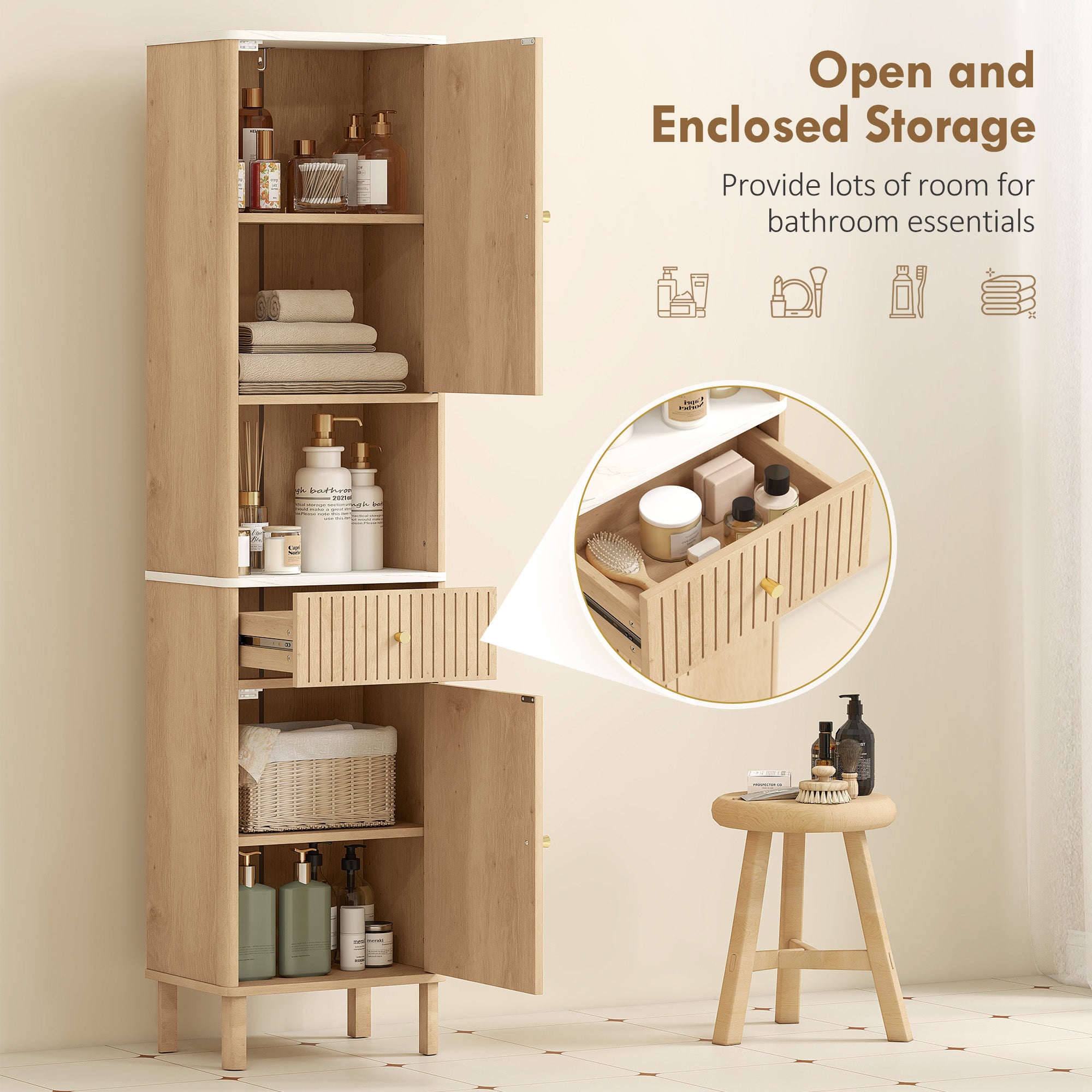 Kozy Multi-Storage Slimline Bathroom Cabinet - Wood-Effect