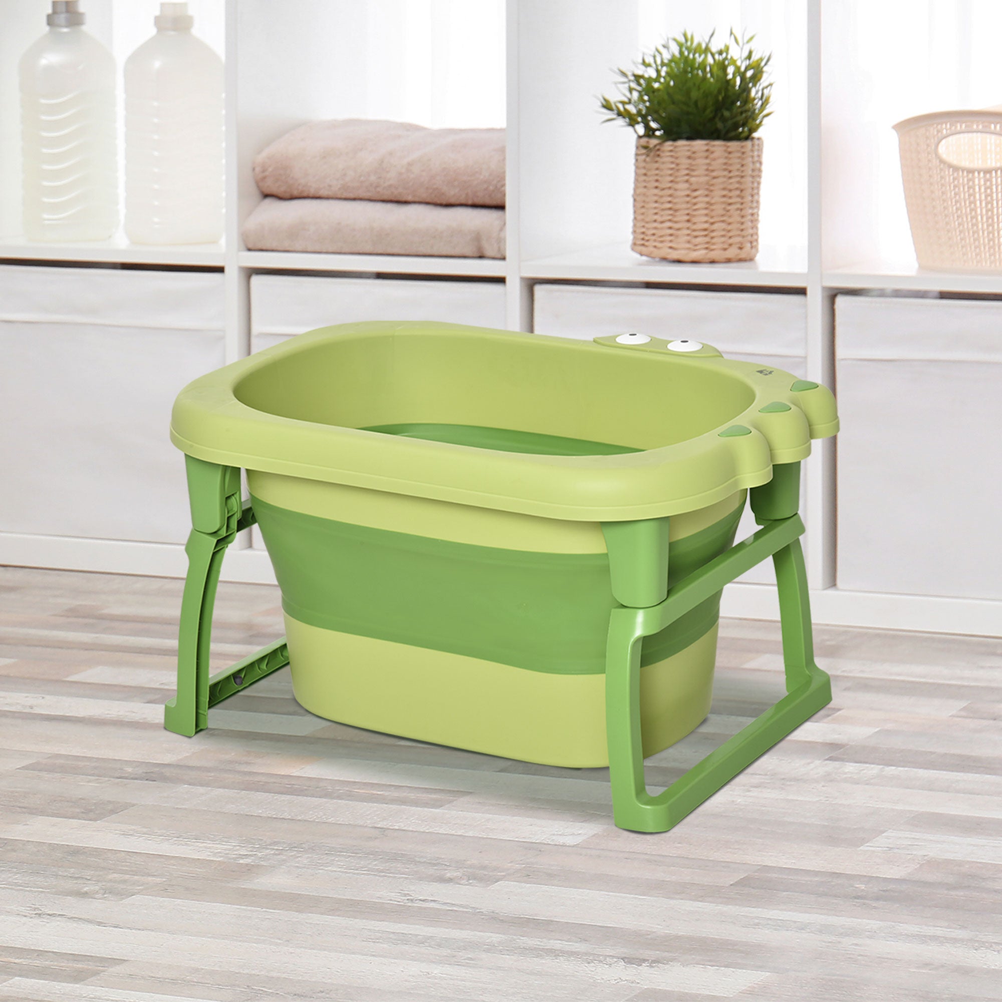 Kozy Baby Bathtub for 0-6 Years Collapsible Non-Slip Portable with Stool Seat for Newborns Infants Toddlers Kids - Yellow