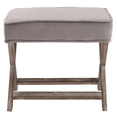 HOMCOM Padded Footstool with Velvet Cover and X Leg Chair, Shabby Chic Footrest, Solid Rubber Wood, 49.5 x 45 x 41 cm, Grey