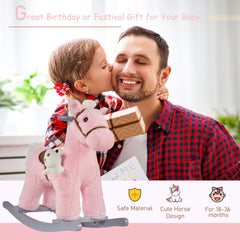 HOMCOM Plush Children's Rocking Horse Toy with Realistic Sounds, Soft Ride-On for Toddlers 18-36 Months, Pink | Aosom UK