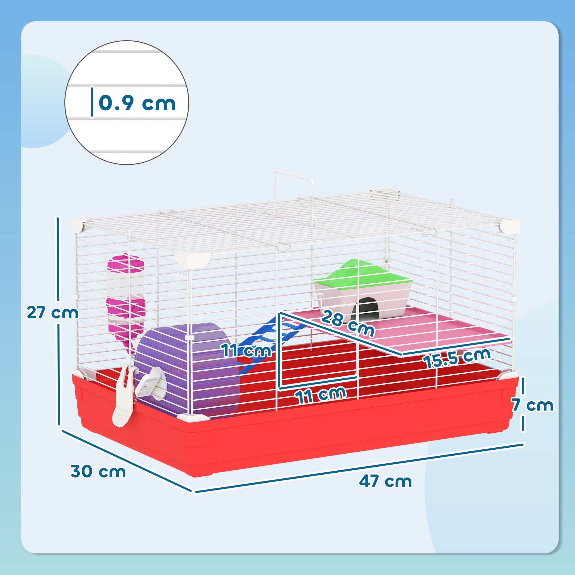 Kozy Hamster Cage, Small Gerbil Cage 2 Tiers Portable w/ Handle, Exercise Wheel, Water Bottle, Dishes