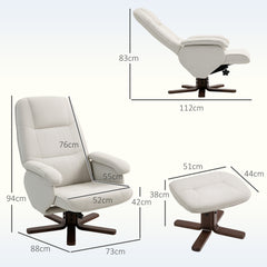 Kozy - Linen Swivel Recliner Chair with Footstool, Upholstered Reclining Armchair with Wooden Base for Living Room, Beige