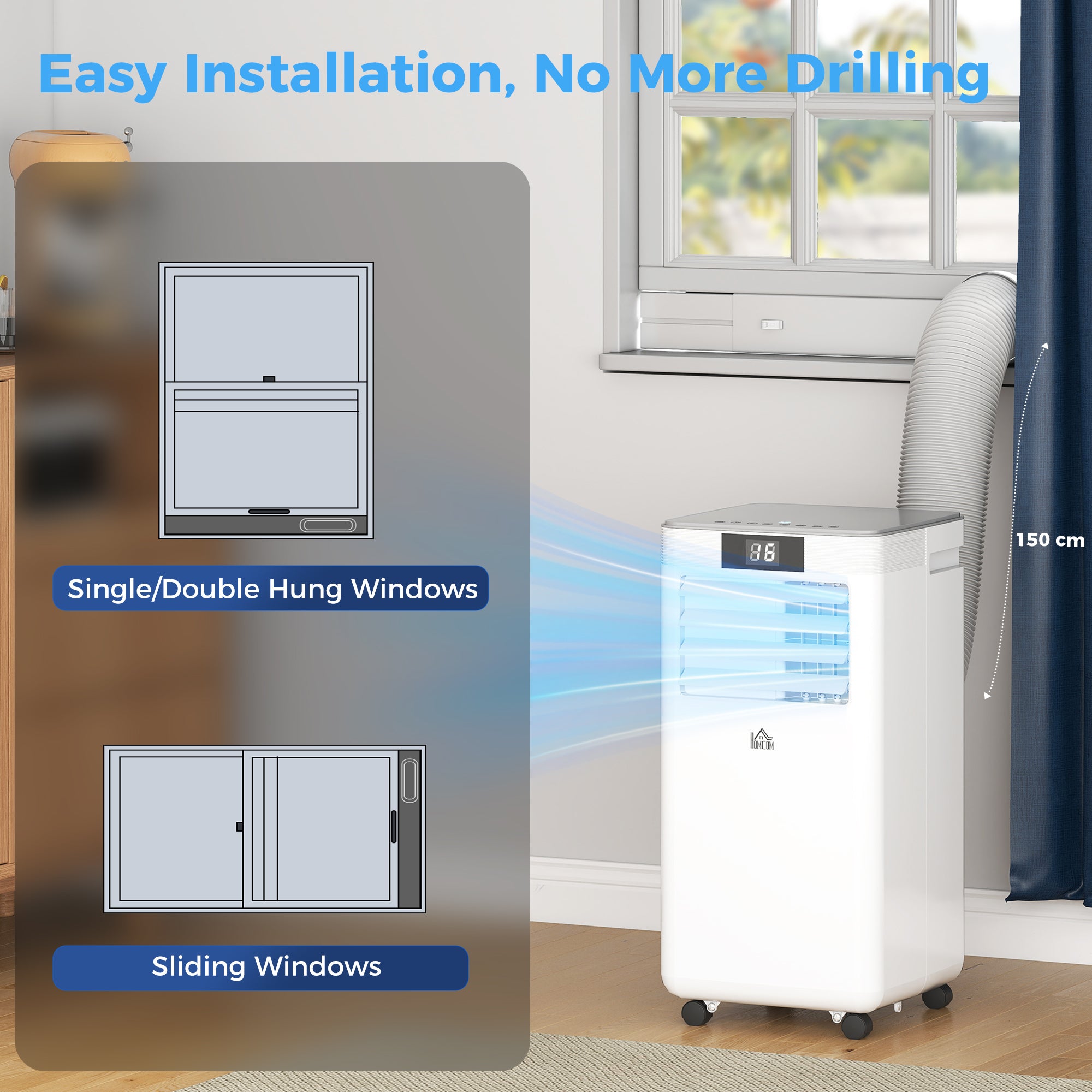 Kozy 7000 BTU Air Conditioning Unit, 3-in-1 Portable Air Conditioner, Dehumidifier, Cooling Fan with Remote Control, LED Display, 2 Speeds, 24H Timer, Window Venting Kit, 15m²