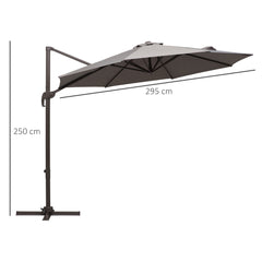 Outsunny 3M Roma Umbrella Sun Shade Cantilever Hanging Parasol w/ Cross Base Hand Crank Aluminium Frame 360°Rotation