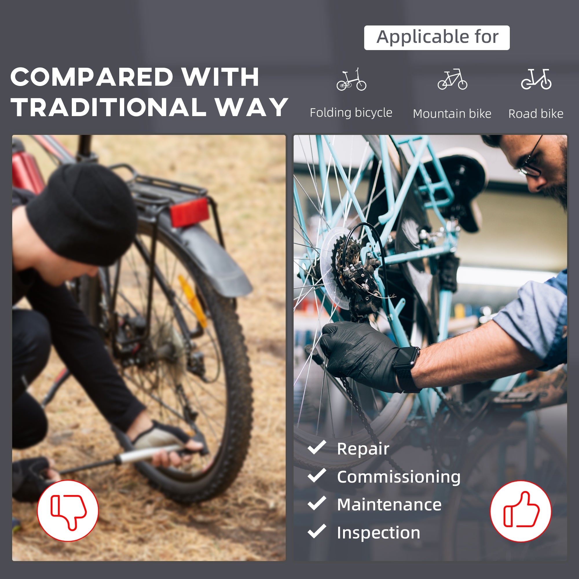 Kozy Bike Repair Stand Workstation, Bicycle Maintenance Workstand, Height Adjustable, with Tool Tray & 360° Rotating Adjustable Clamp for Home Mechanic Workshop