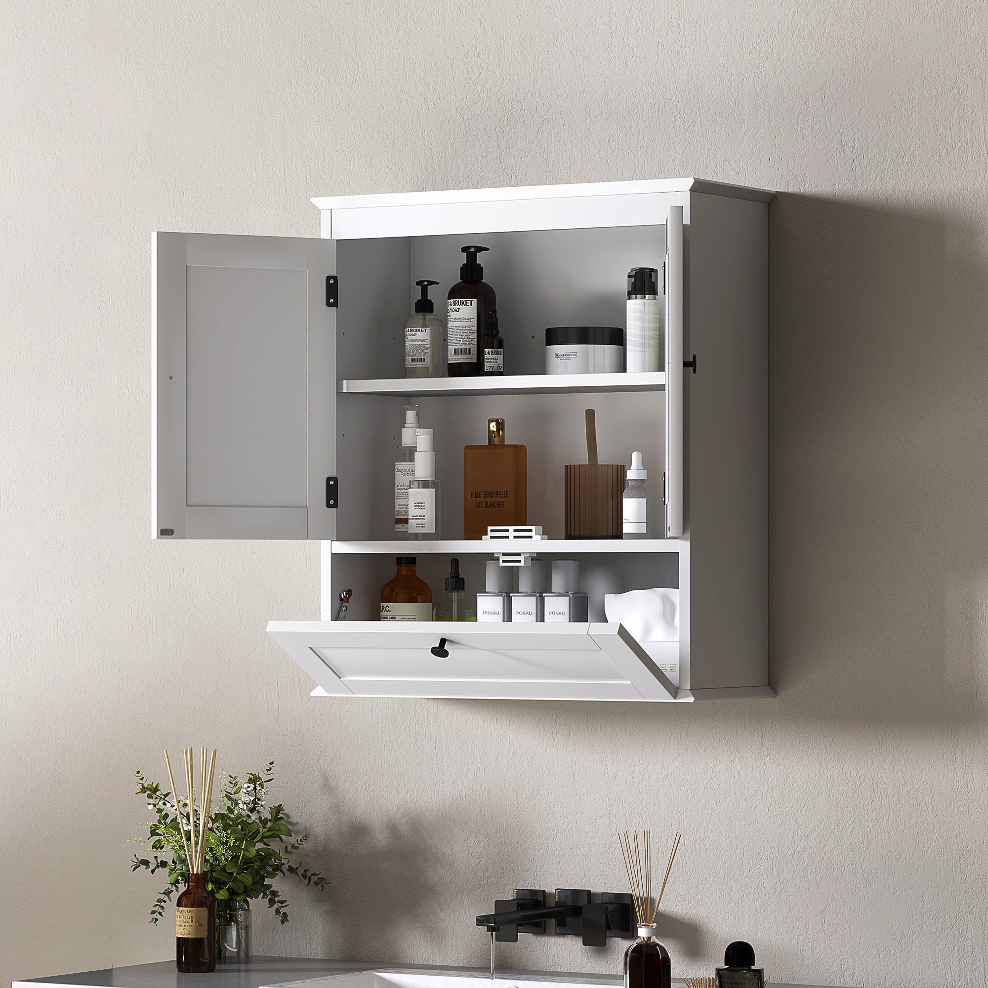 Kozy - Bathroom Wall Cabinet with Adjustable Shelf and Recessed Doors, White
