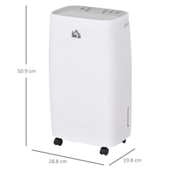 HOMCOM 12L/Day Portable Dehumidifier for Home w/ 24H Timer, Humidity Display, 2 Speed Modes, 2500ml Electric Air Dehumidifier w/ Four Wheels, White
