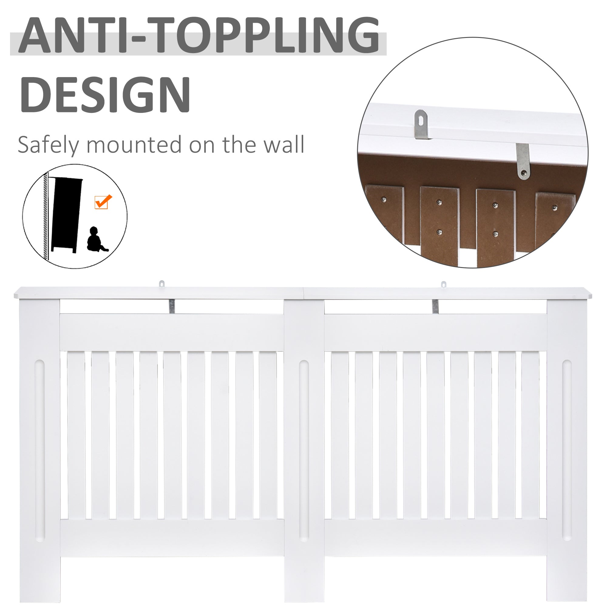 Kozy Slatted Radiator Cover Painted Cabinet MDF Lined Grill in White (152L x 19W x 81H cm)