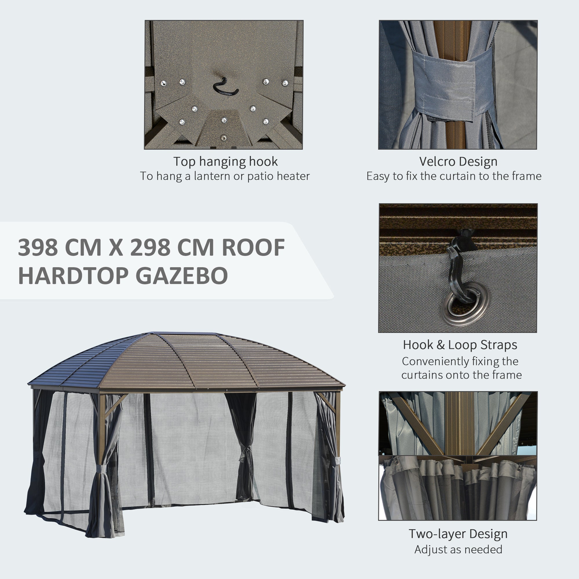 Outsunny 4 x 3(m) Patio Aluminium Gazebo Hardtop Metal Roof Canopy Party Tent Garden Outdoor Shelter with Mesh Curtains & Side Walls, Dark Grey