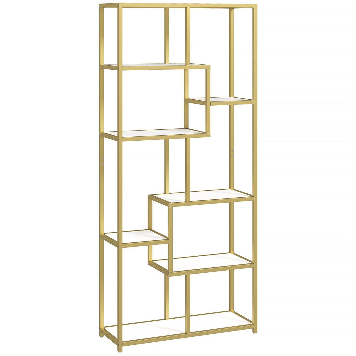 Kozy Seven-Tier Geometric Bookcase - White/Gold Tone