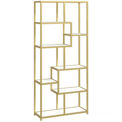 Kozy Seven-Tier Geometric Bookcase - White/Gold Tone