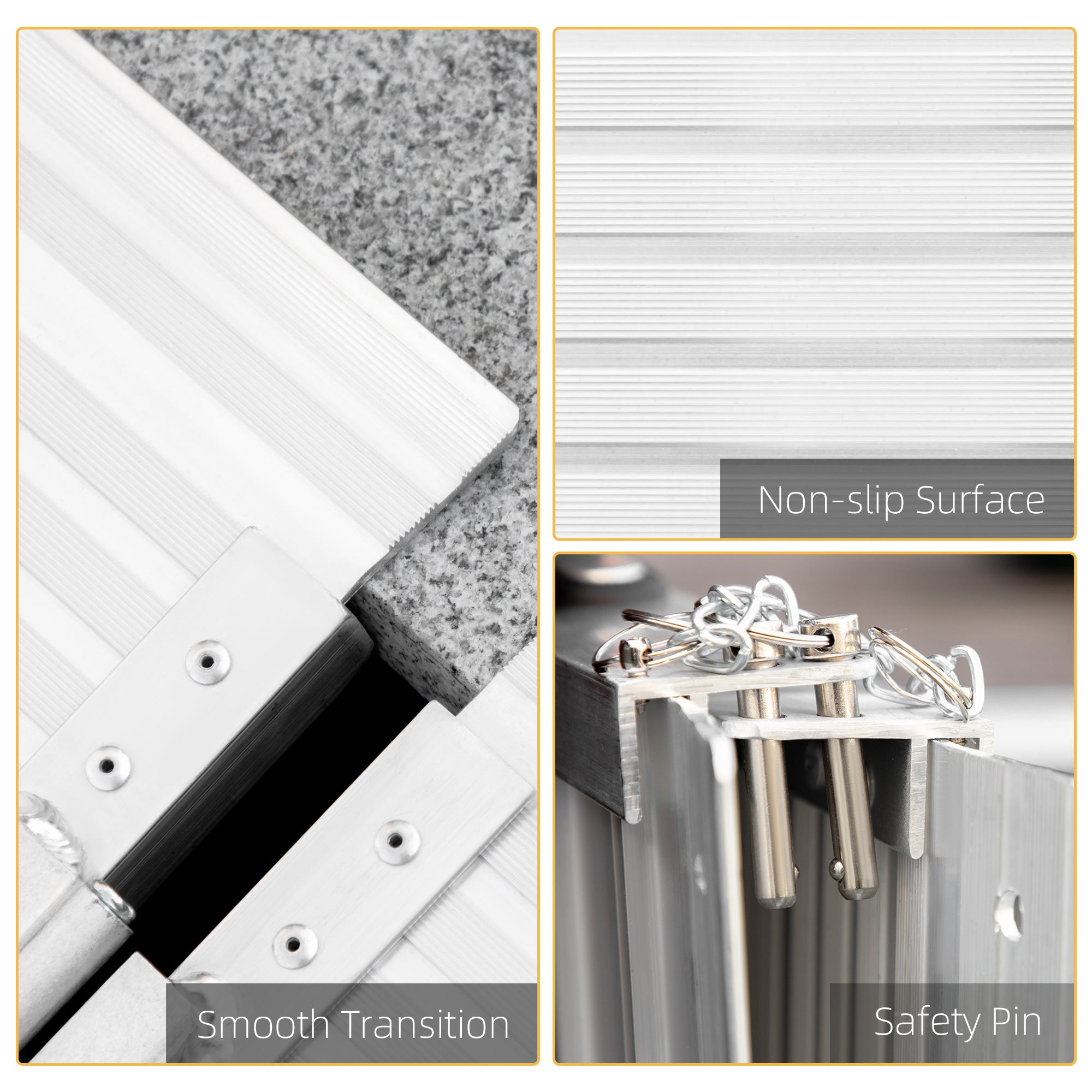 HOMCOM Folding Wheelchair Ramp, Textured Aluminum, 183x72 cm, Portable Threshold Ramp for Scooter & Steps, Silver. | Aosom UK