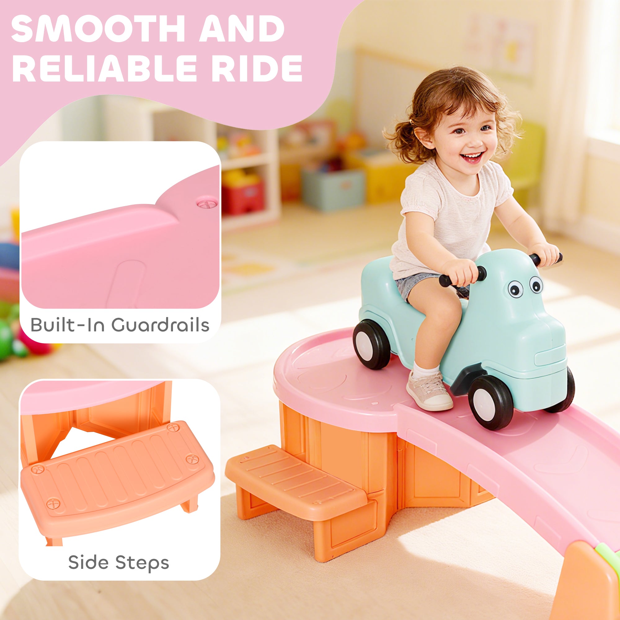 Kozy 3(m) Four-Piece Ride on Kids Roller Coaster w/ Non-Slip Steps, for Ages 2-5 Years - Orange