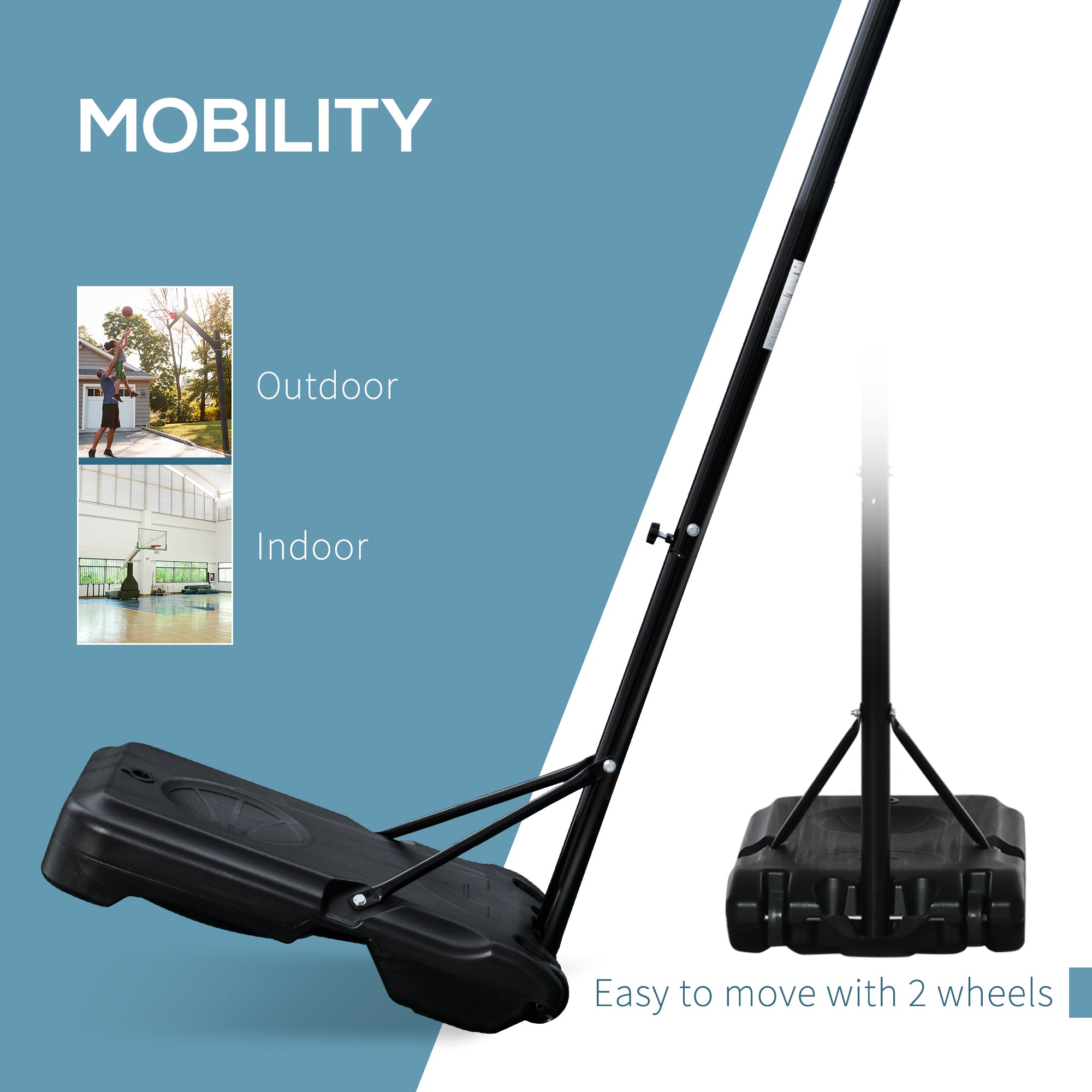 Kozy Basketball Hoop Stand Portable Adjustable Height 2.1-2.6m w/ Wheels, Sturdy Rim Stable Base, Black