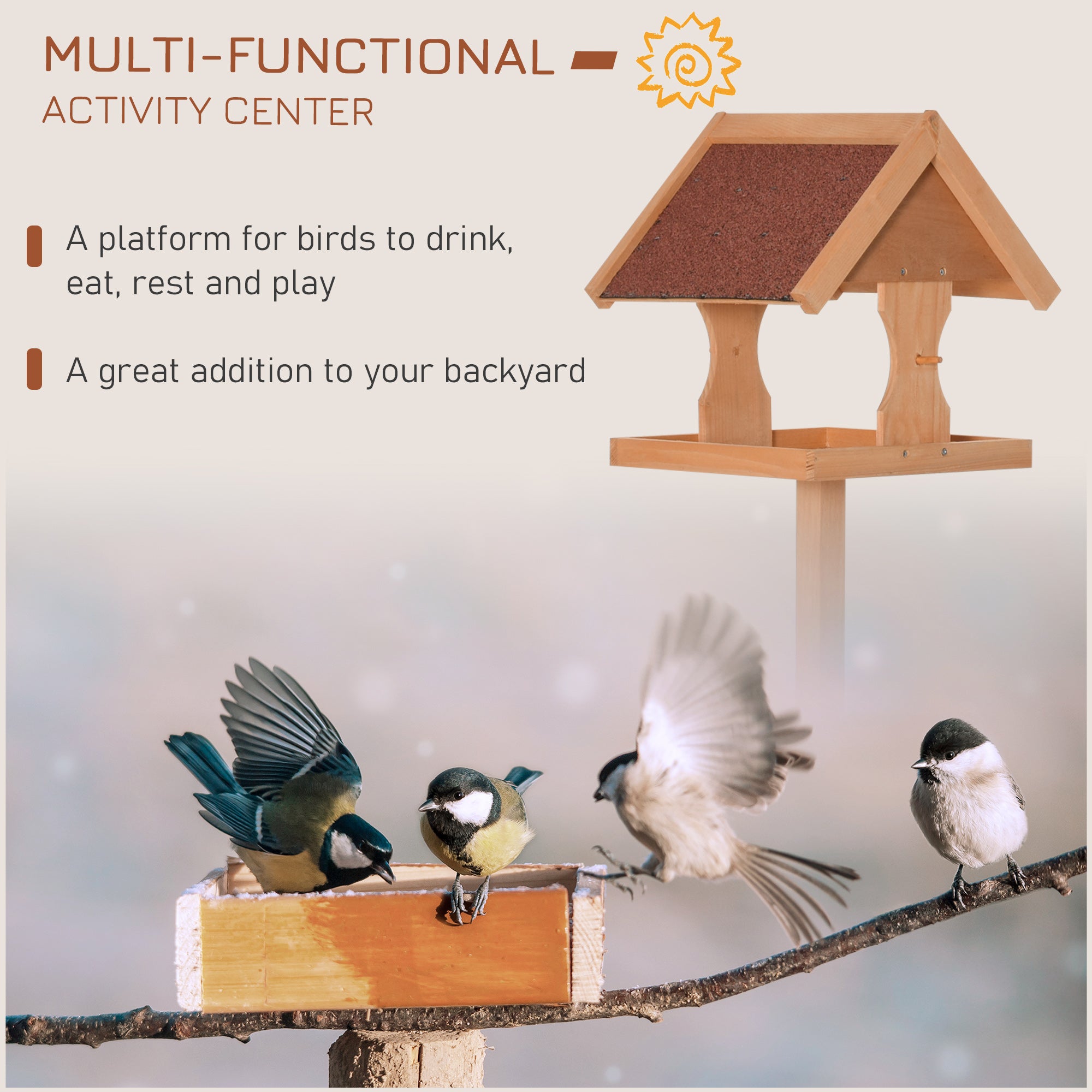 Kozy Wooden Bird Table Wild Bird Feeding Station Freestanding Feeder for Garden Outdoor 55 x 55 x 144cm
