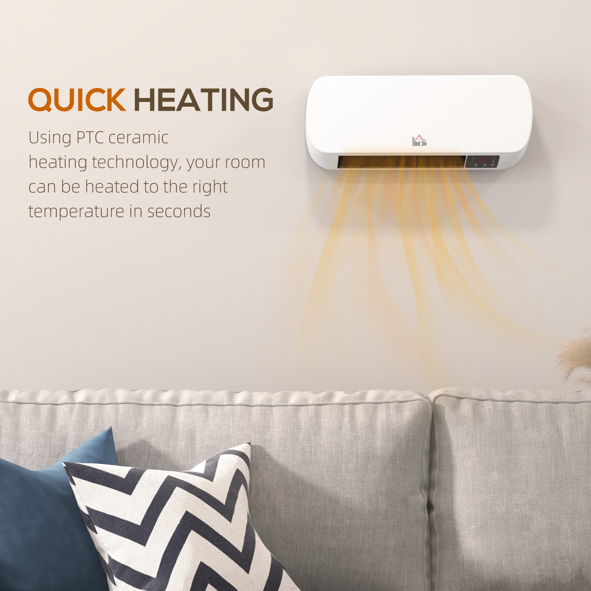 Kozy - 2000W Wall Mounted Ceramic Space Heater, 10-49°C Temperature, White