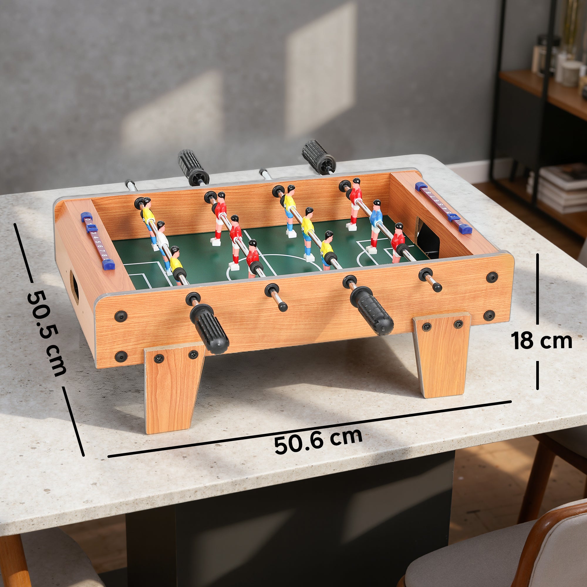 Kozy 20 in Table-top Football Table with Stainless Steel Rods, Compact Foosball Table for Kids and Adults, All-Inclusive Foosball Game Set for Indoor, Nature Wood Finish