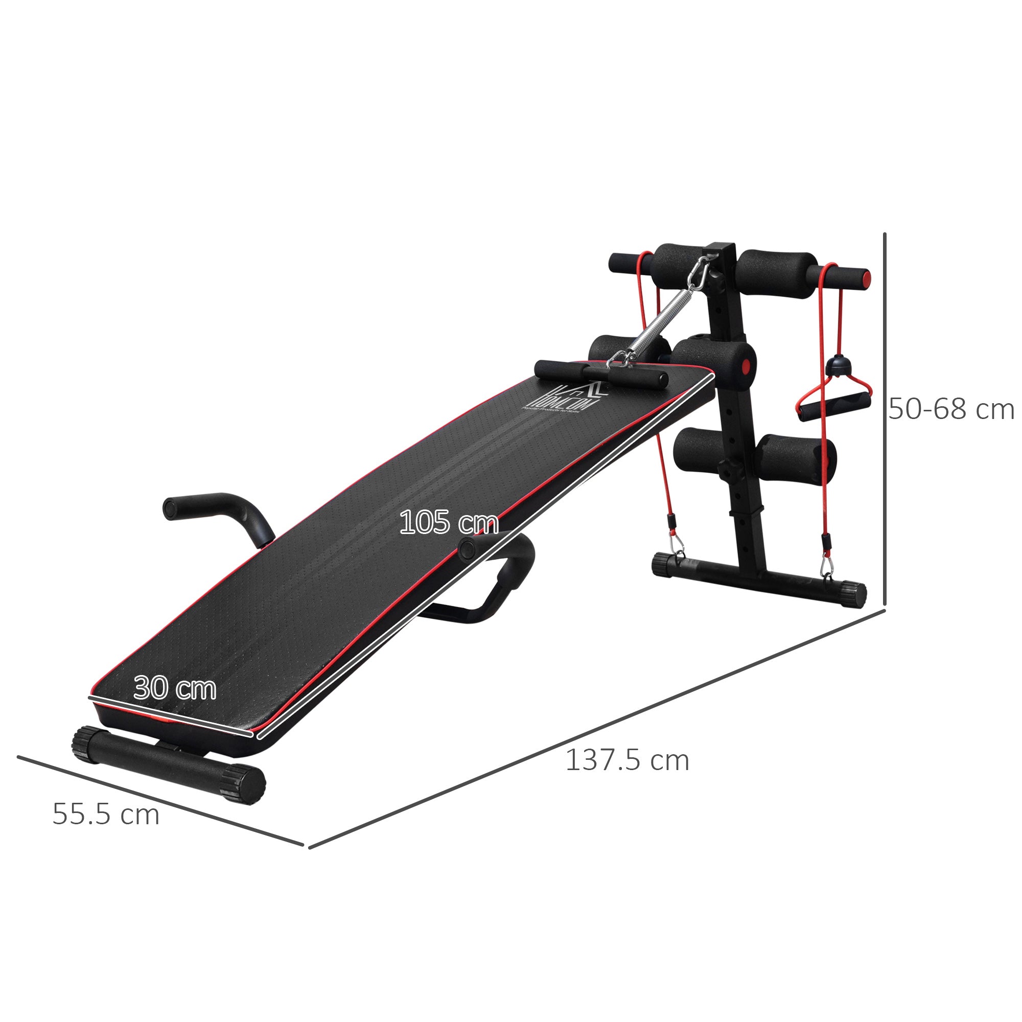 HOMCOM Durable Steel Sit Up Bench for Home Gym Fitness, Adjustable Workout Equipment, Black and Red