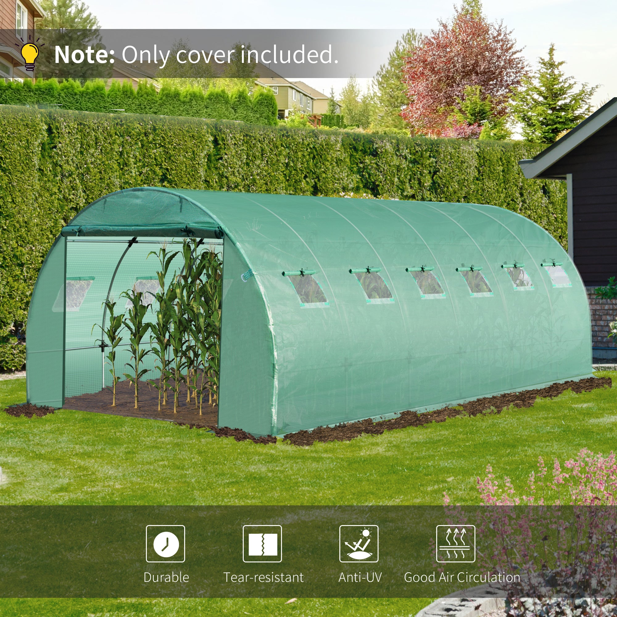 Kozy 6 x 3 x 2m Greenhouse Replacement Cover ONLY Winter Garden Plant PE Cover for Tunnel Walk-in Greenhouse with Roll-up Windows Door Outdoor, Green
