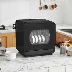 Kozy - Table Top Dishwasher with Built-in 6L Water Tank, Mini Countertop Dishwasher with 6 Programs, 4 Place Settings, Black