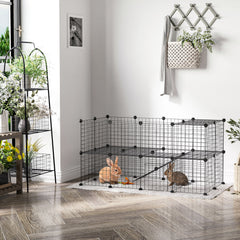 Pawhut Guinea Pig Playpen Rabbit Playpen Metal Wire Fence Indoor Outdoor Small Animal Cage 36 Panel Enclosure Black