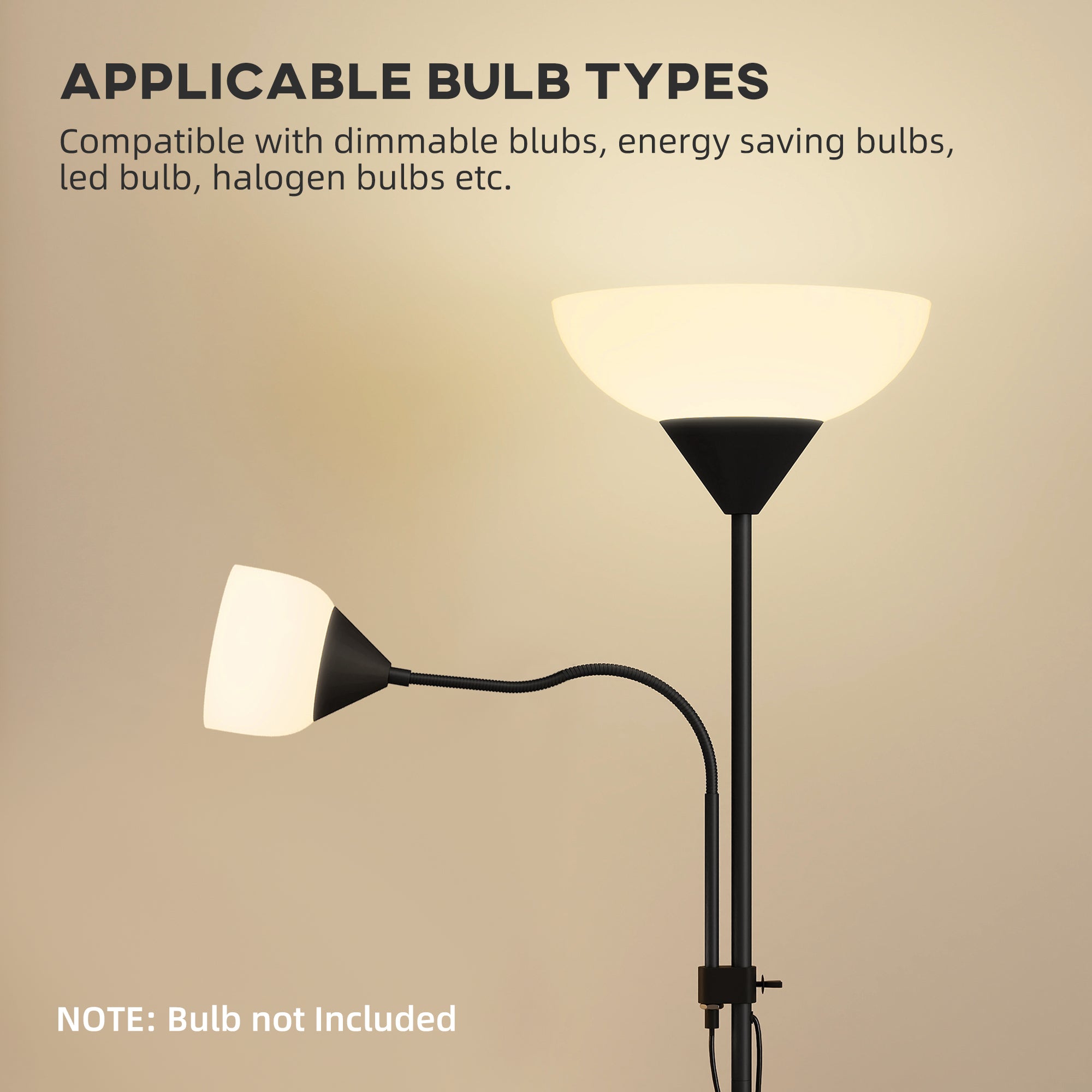 Kozy - LED Floor Lamp for Living Room, 180cm Tall Standing Lamp, Mother and Child Uplighter with Adjustable Gooseneck, Black