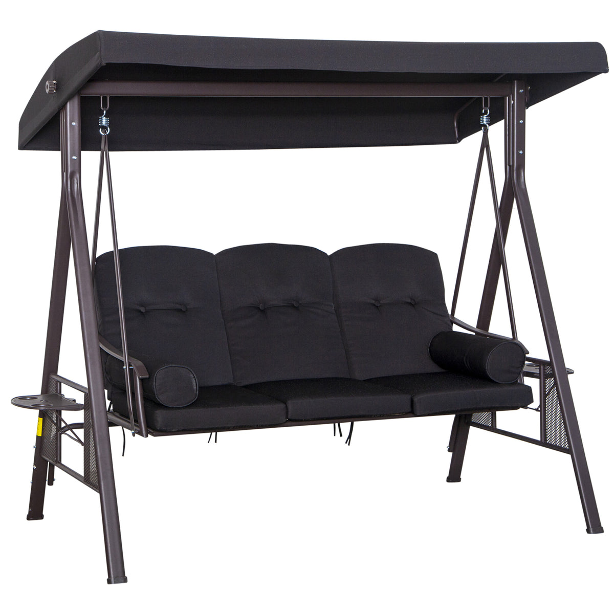 Kozy Swing Chair Hammock Chair 3 Seater Canopy Cushion Shelter Outdoor Bench Black