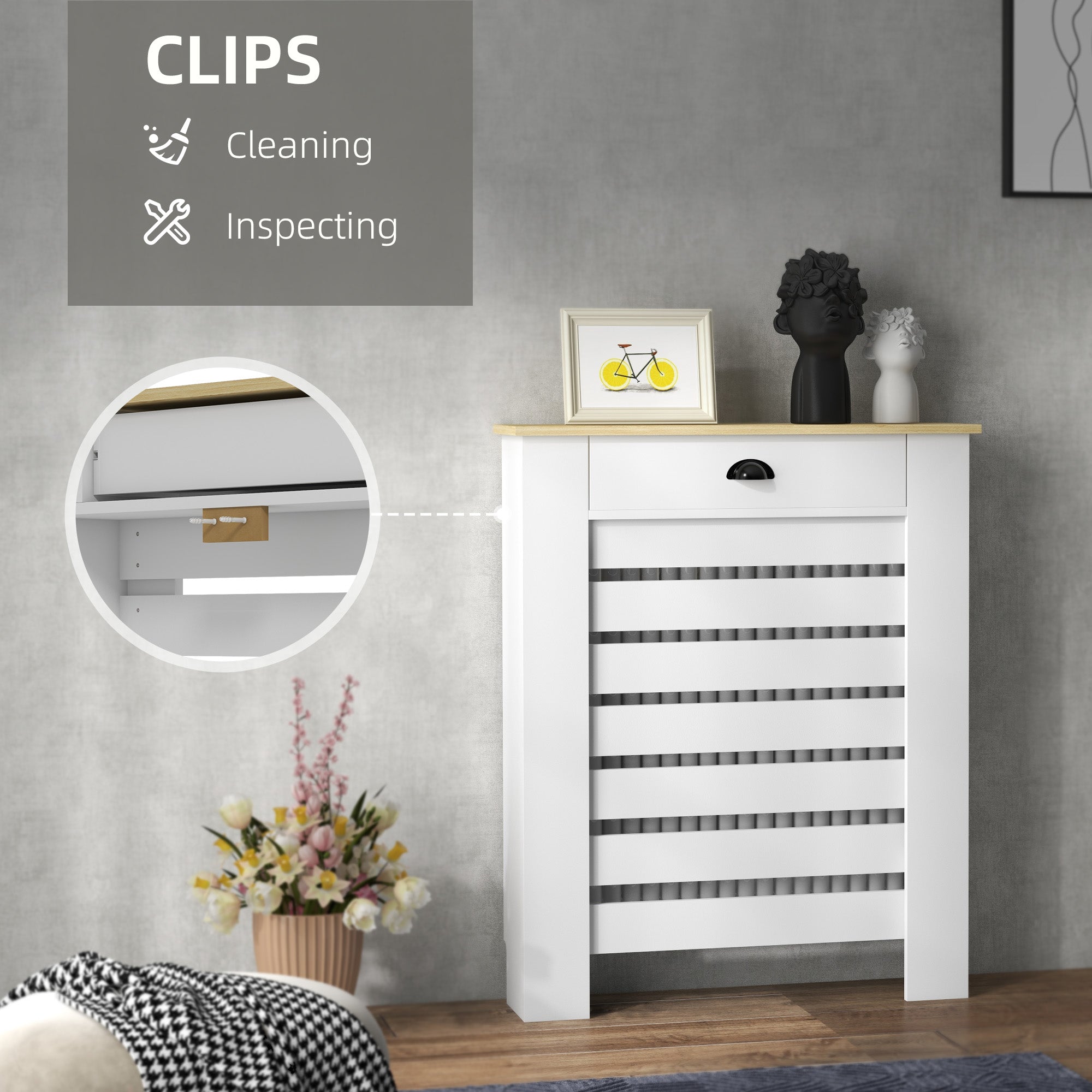 Kozy - 95.5H x 78Wcm Radiator Cover, with Drawer - White