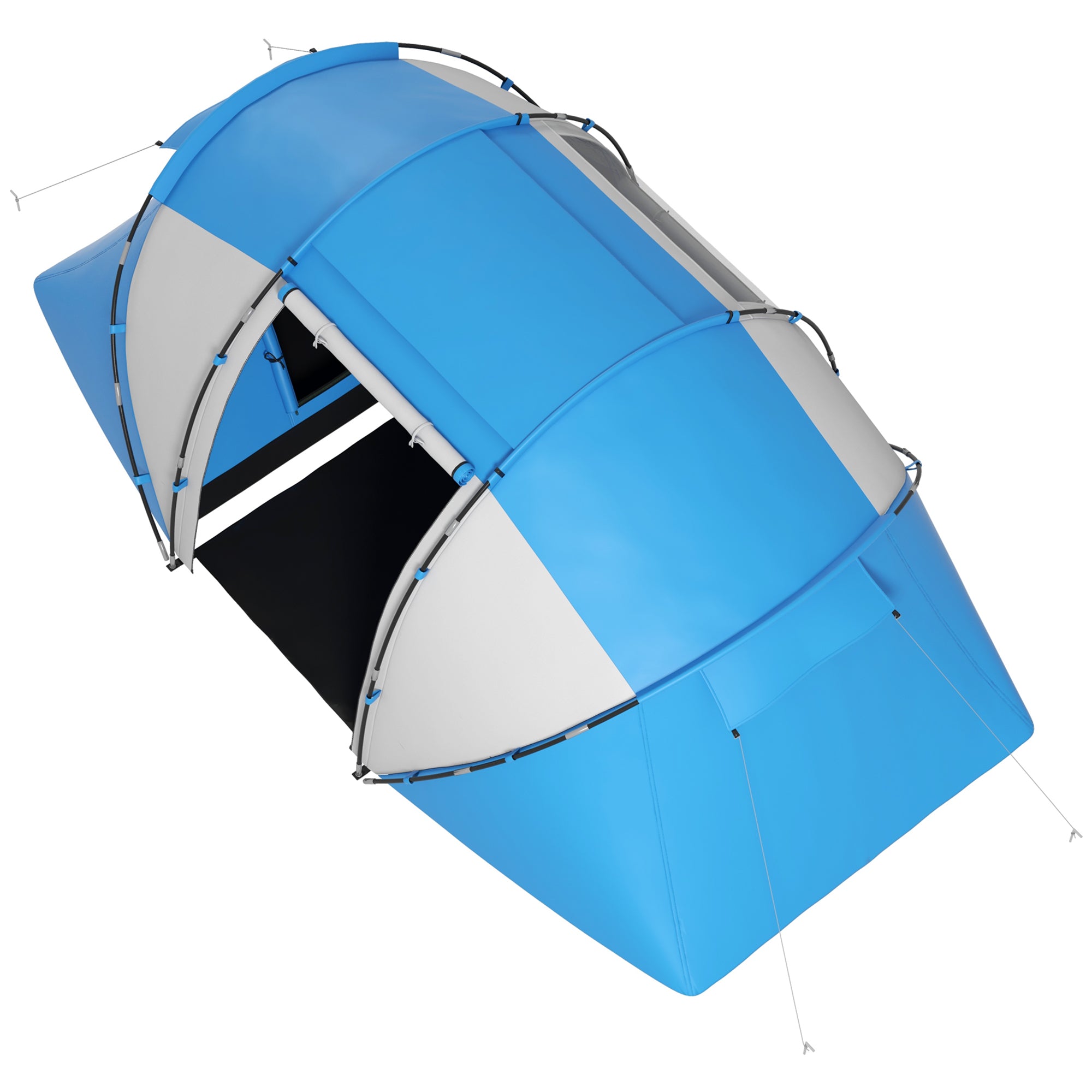 Kozy 4-6 Man Camping Tent w/ Two Bedroom, Hiking Sun Shelter, UV Protection Tunnel Tent, Blue and White
