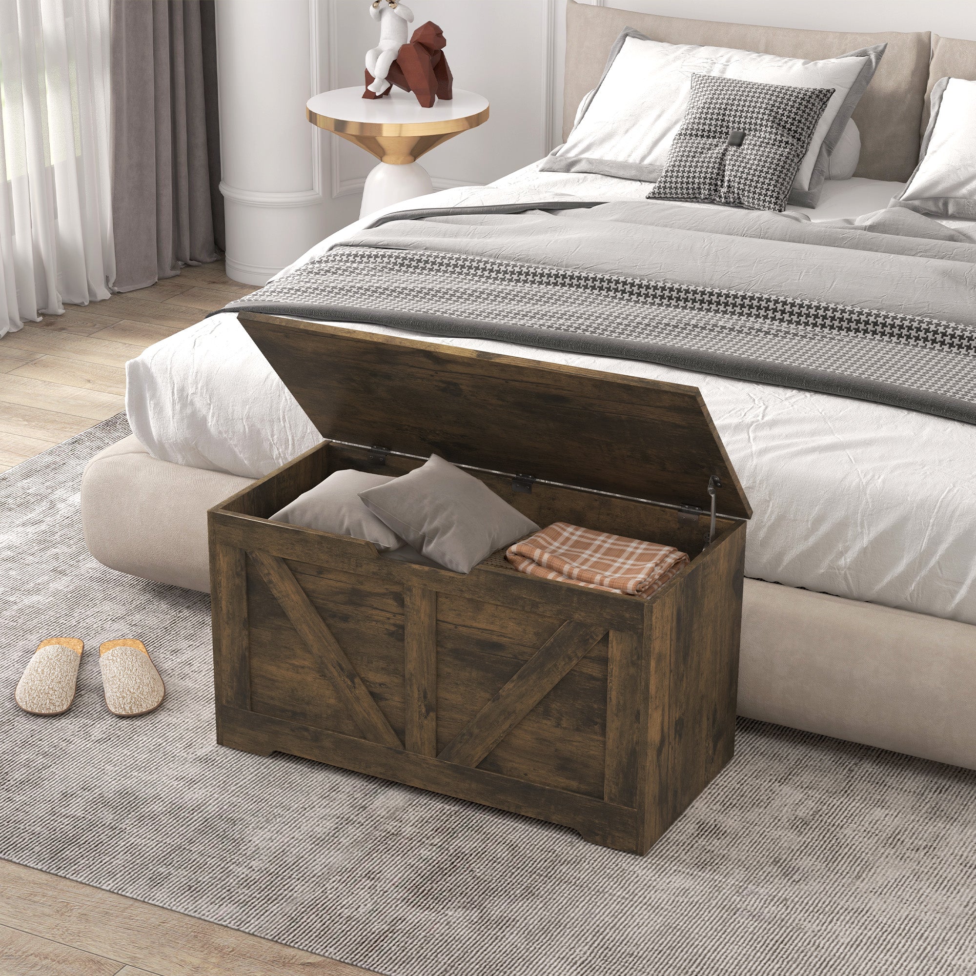 Kozy - 100L Home Storage Box, with Safety Hinges - Rustic Brown