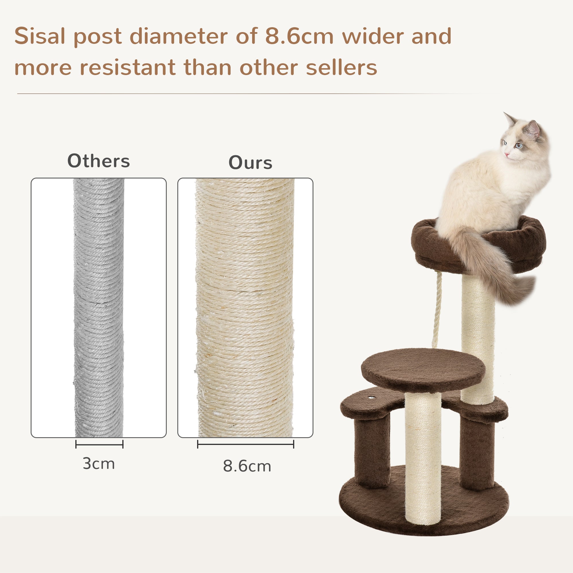 Pawhut 65 cm Cat Tree Cat Scratching Post Kitty Scratcher Kitten Activity Center Scratching Post Playhouse 2 Perch w/Hanging Sisal Rope Brown