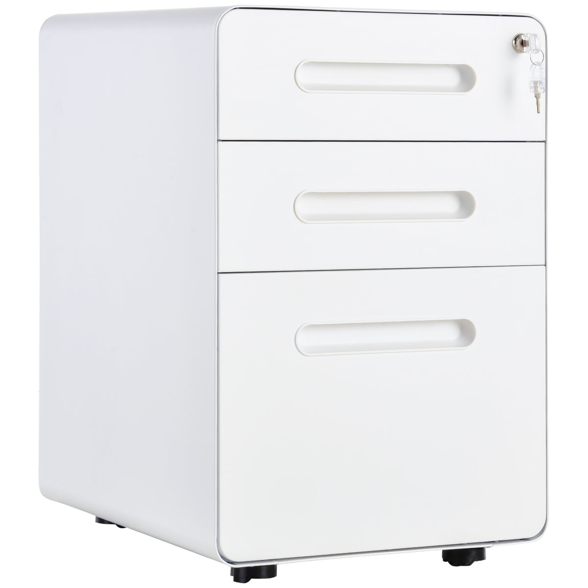 Kozy Lockable File Cabinet with 3 Drawers, Vertical Office Drawer for A4, Letter, Legal Size, Anti-tilt Design, Pre-Assembled Body, White