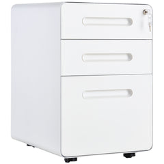 Kozy Lockable File Cabinet with 3 Drawers, Vertical Office Drawer for A4, Letter, Legal Size, Anti-tilt Design, Pre-Assembled Body, White