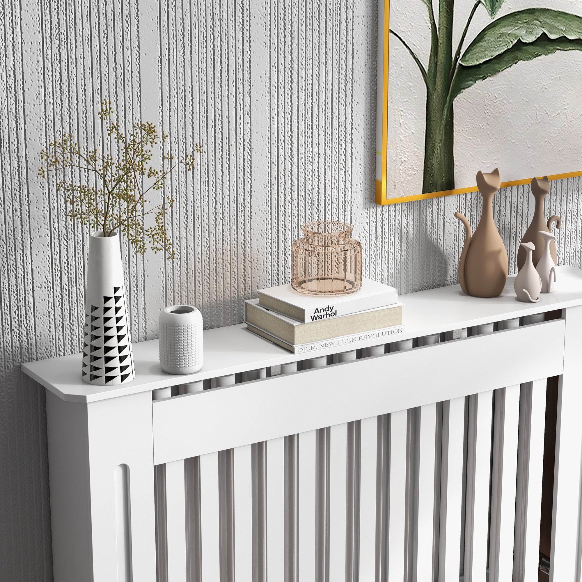 Kozy Slatted Radiator Cover Painted Cabinet MDF Lined Grill in White (112L x 19W x 81H cm)