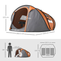 Kozy 4 Person Pop-up Camping Tent Family Tent with Ground Sheet, 4 Windows and Portable Carry Bag for Beach Outdoor Trip, Orange