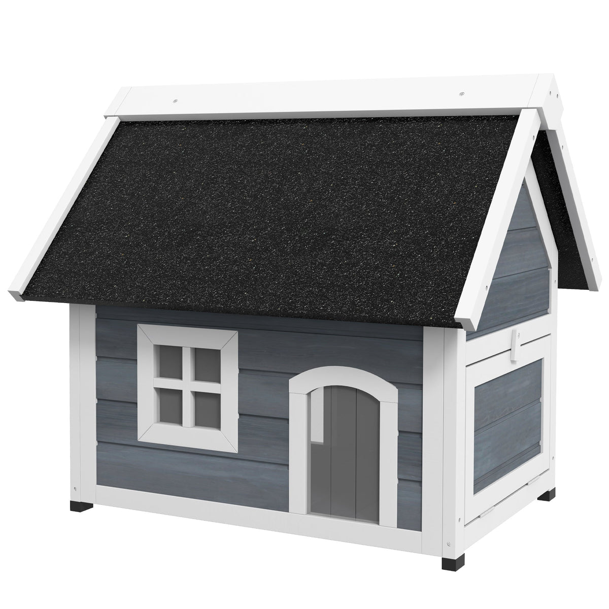 PawHut Outdoor Cat House, Wooden Feral Cat Shelter Waterproof Hide House with Openable Asphalt Roof and Three Doors, 77 x 57.5 x 68cm, Grey | Aosom UK