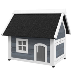PawHut Outdoor Cat House, Wooden Feral Cat Shelter Waterproof Hide House with Openable Asphalt Roof and Three Doors, 77 x 57.5 x 68cm, Grey | Aosom UK