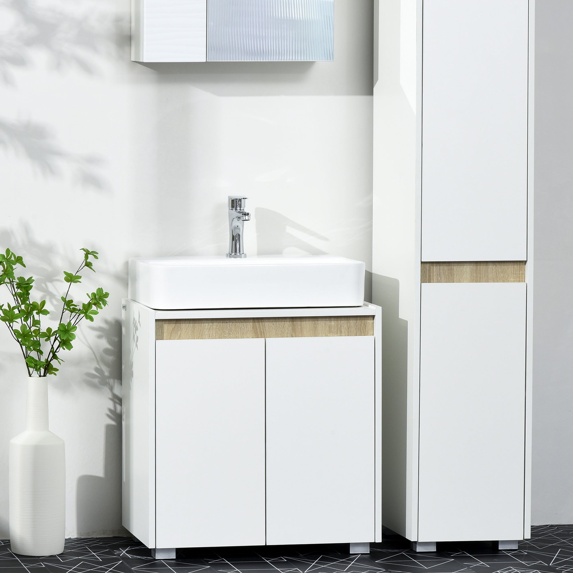 Kozy Modern Bathroom Sink Cabinet, Floor Standing Under Sink Cabinet, Freestanding Storage Cupboard with Double Doors, White