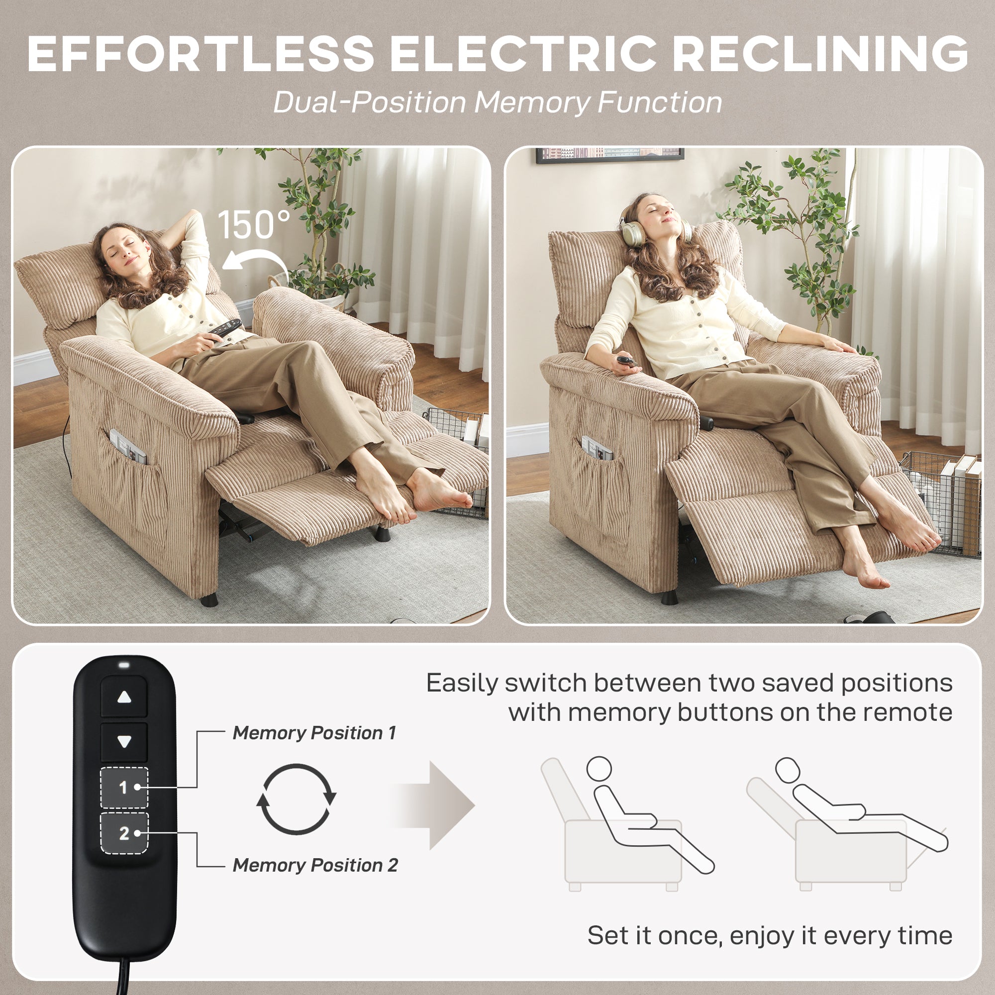 Kozy - Corduroy Electric Massage Recliner - Brown