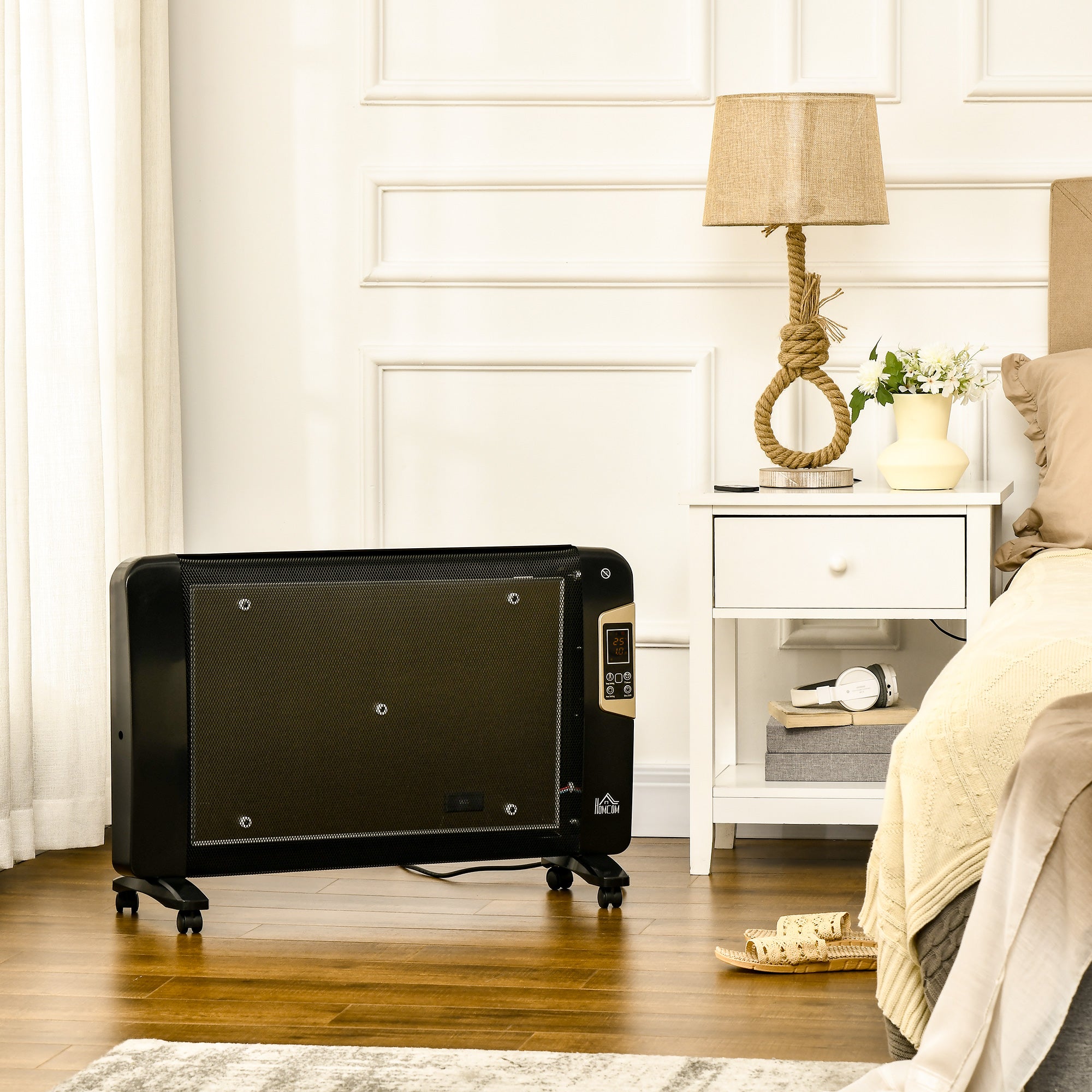 Kozy Mica Electric Space Heater, Portable Heater for Home with 2 Heat Settings, Living Room, Study, Garage, Adjustable Temperature 18-30°C, 1000W/2000W, Black