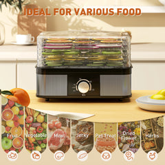 Kozy - 5 Tier Food Dehydrator, 245W Stainless Steel Food Dryer Machine with Adjustable Temperature for Drying Fruit, Meat, Vegetable, Jerky and Pet Treat, Black