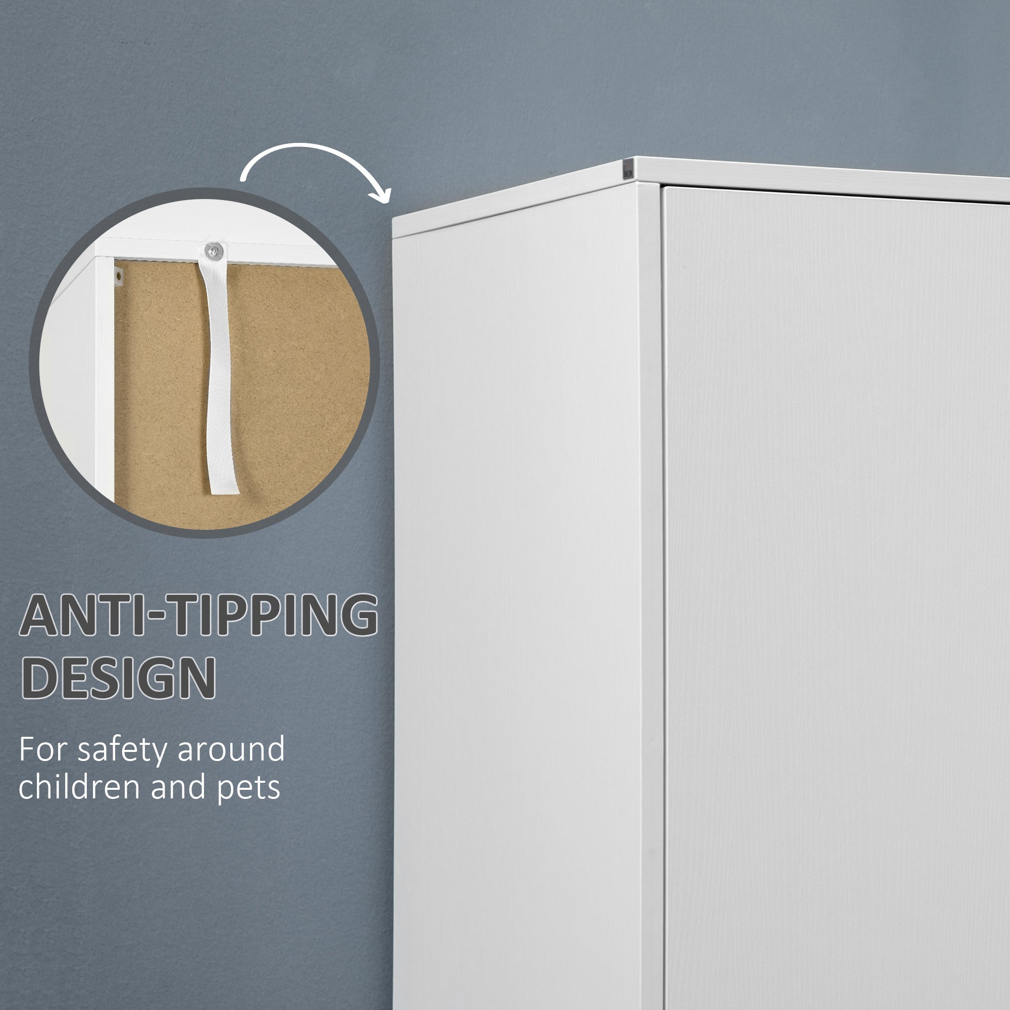 Kozy 2-Door Wardrobe with 2 Drawers, Hanging Rod and Anti-tipping Straps for Bedroom Clothes Storage Organisation, White