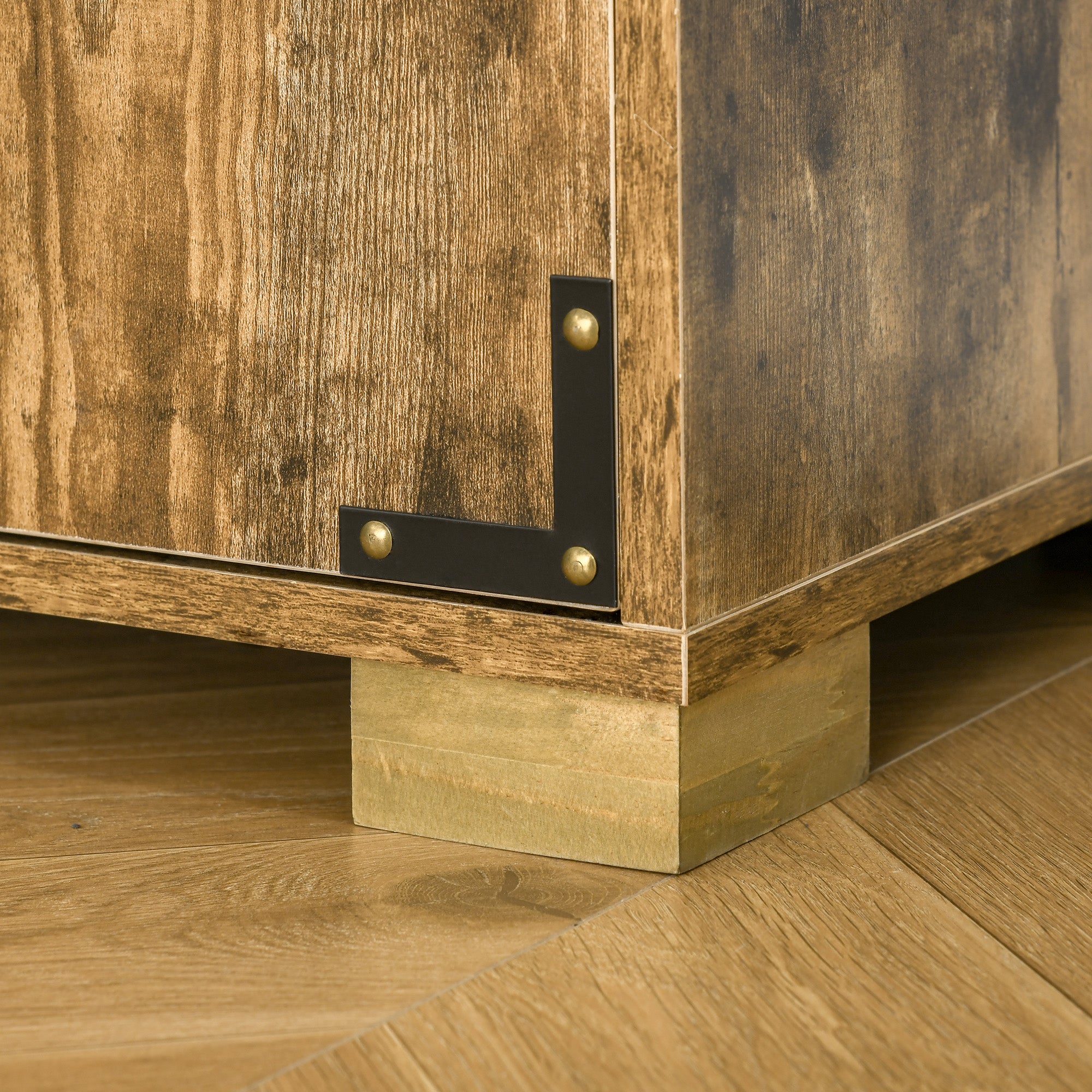 Kozy Farmhouse 4-Door Cabinet, Freestanding Tall Cupboard with Storage Shelves for Bedroom & Living Room, Rustic Wood Effect