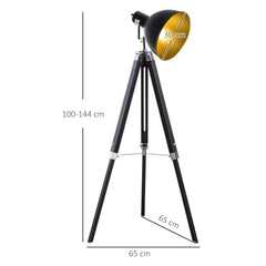 Kozy Tripod Floor Lamp, Spotlight Reading Lamp w/ Adjustable Height, Angle, Wood Legs for Living Room, Bedroom, Home, Office, Black and Gold