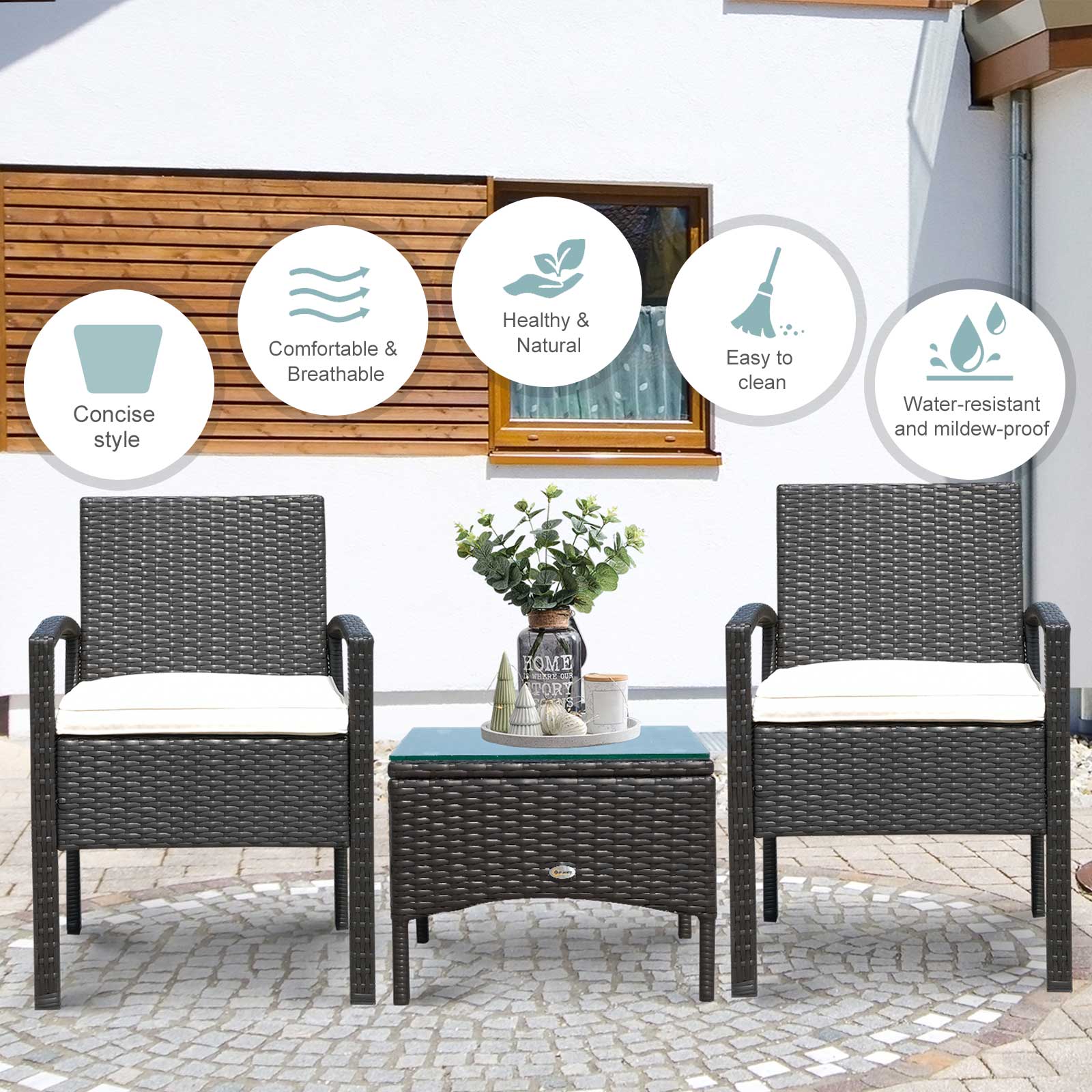 Outsunny Rattan Garden Furniture Set, 2