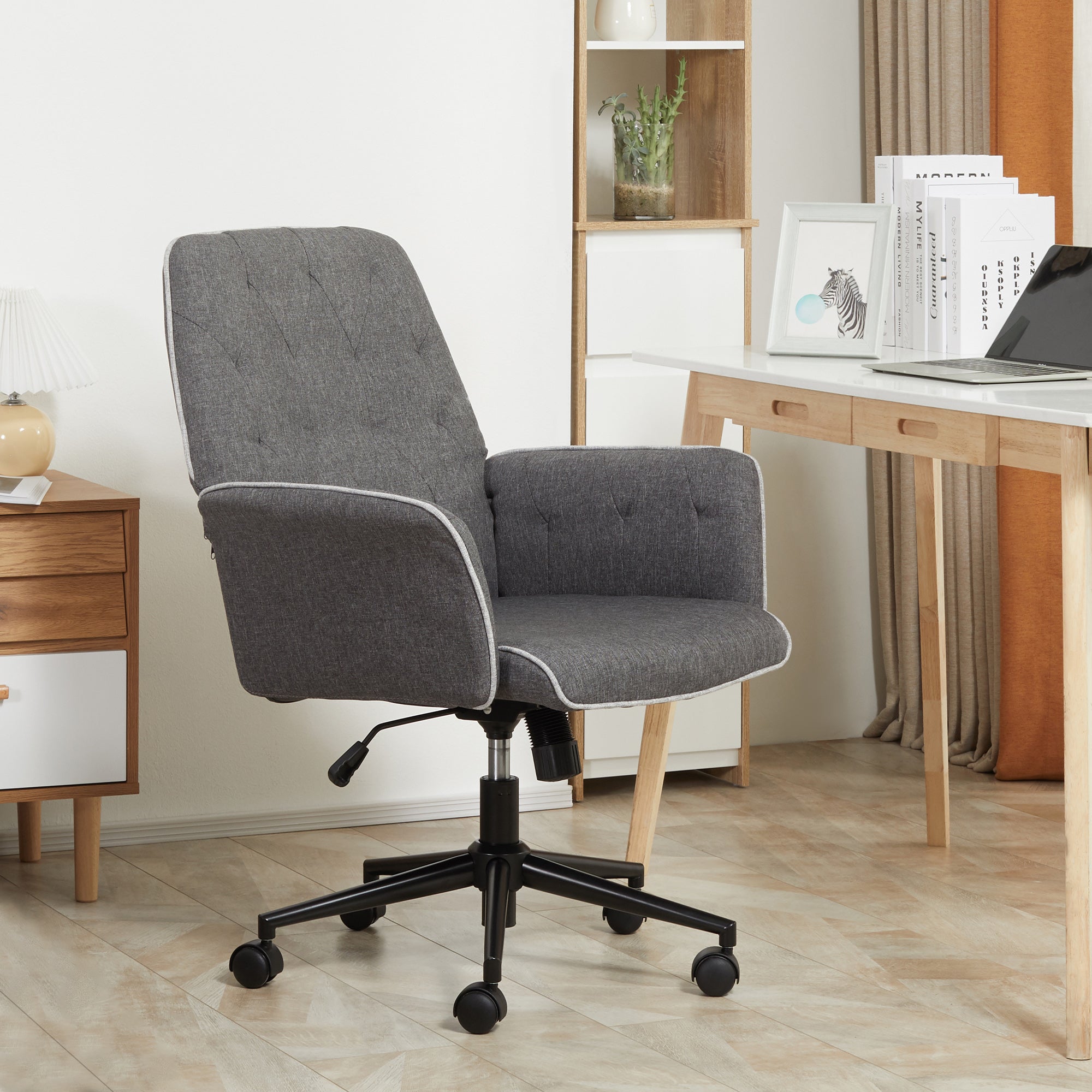 HOMCOM Linen Fabric Office Chair, Mid