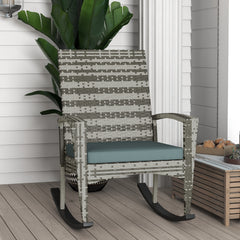 Kozy PE Rattan Garden Rocking Chair, Outdoor Rocking with Cushion, 160 KG Capacity Wicker Garden Armchair Rocker with Metal Frame for Patio, Porch, Balcony, Light Grey