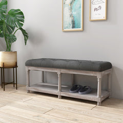 HOMCOM Hallway Haven: Vintage Shoe Bench with Tufted Cushion, 2-Tier Wooden Storage, Grey | Aosom UK