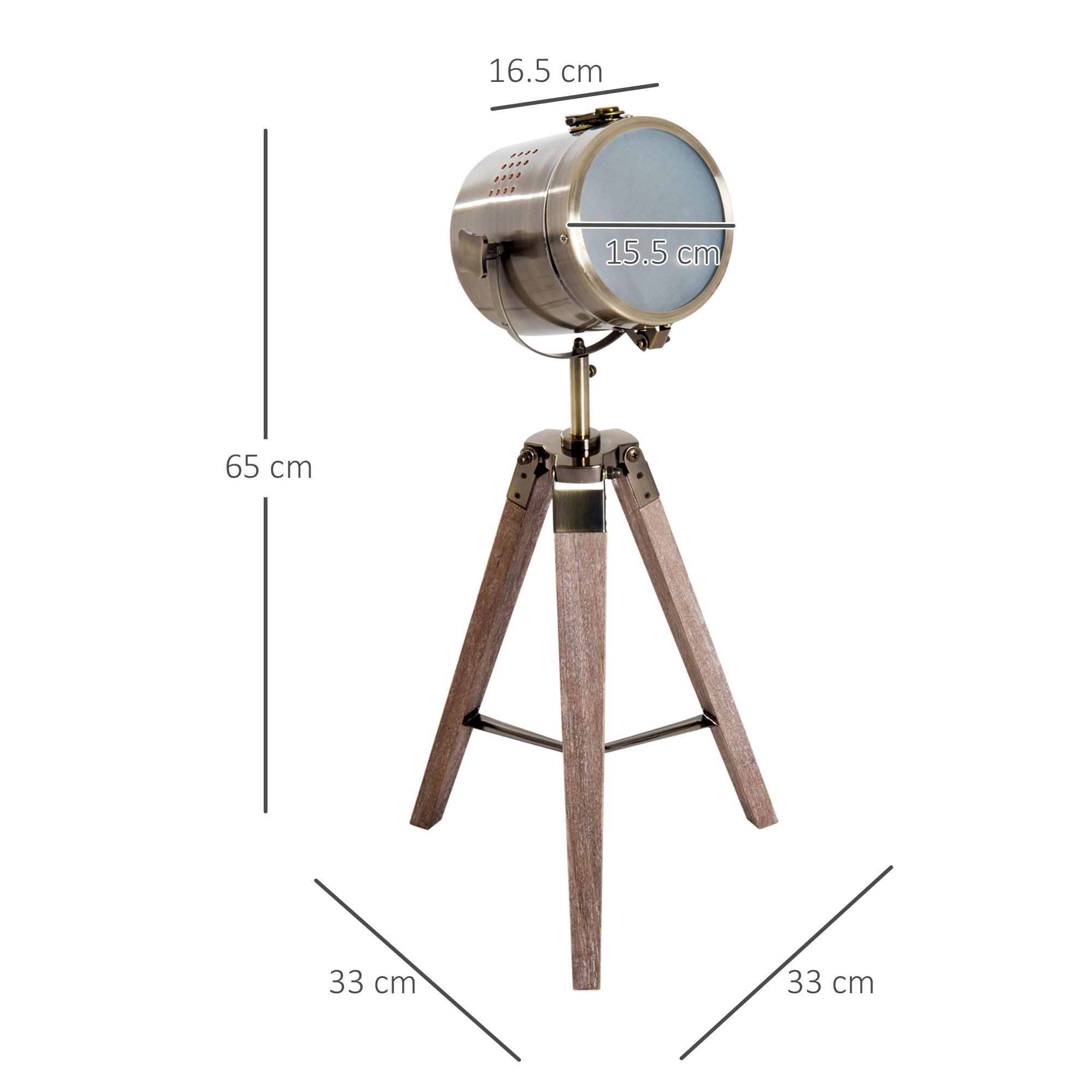 Kozy Vintage Tripod Table Desk Lamp Bedside Light Spotlight Brass Antique Searchlight Wooden Base