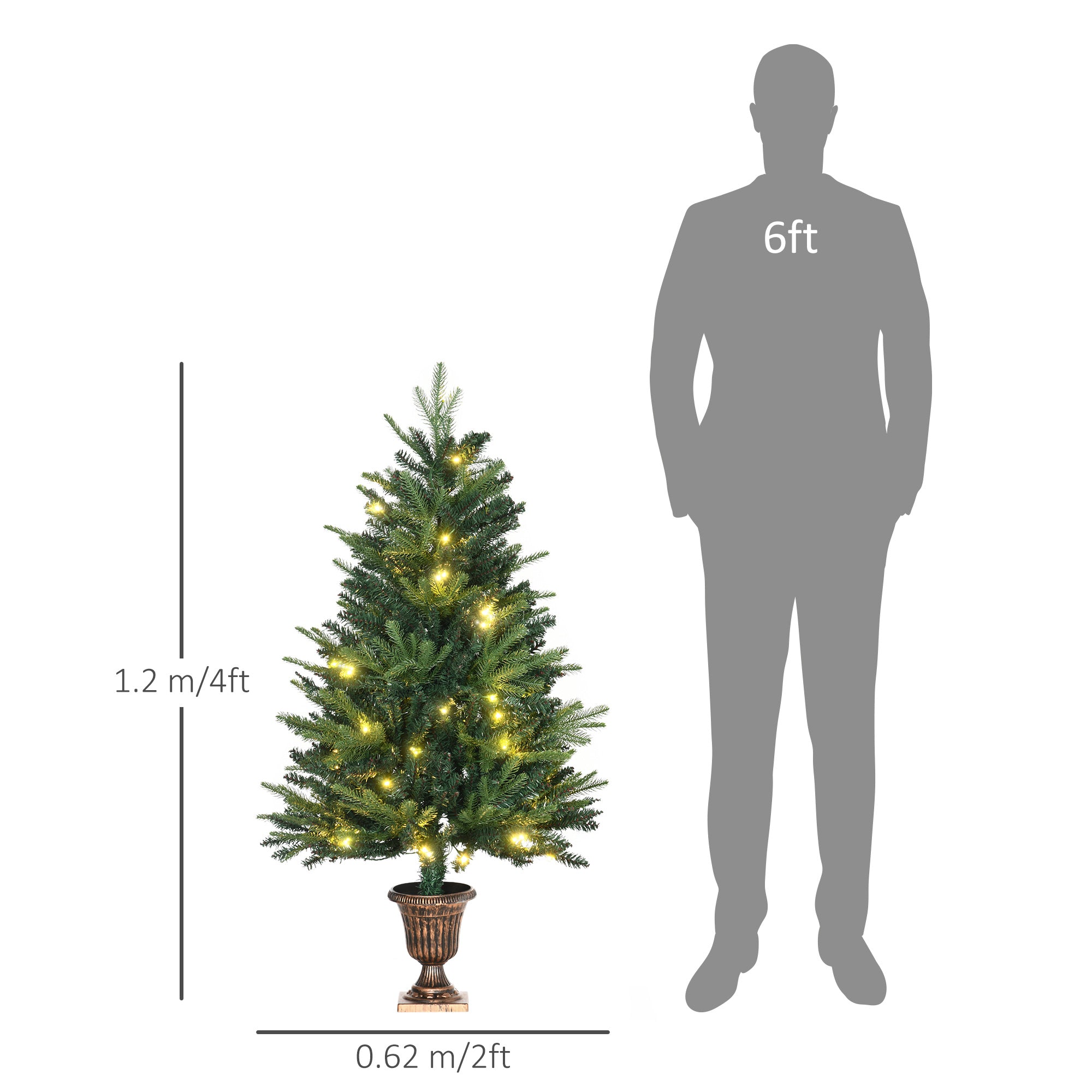 HOMCOM 1.2m Prelit Christmas Tree Artificial Tree Spruce Tree, Plastic Stand